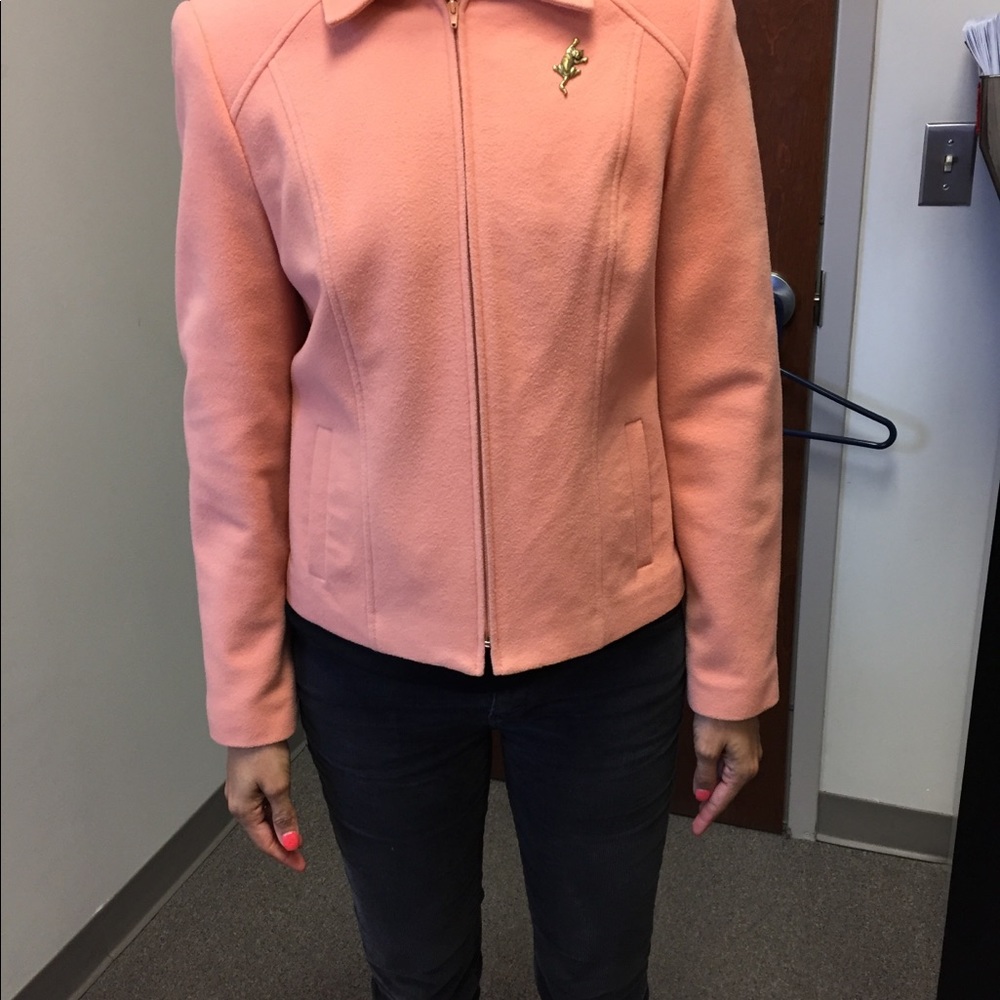Peach color blazer with kitten pins